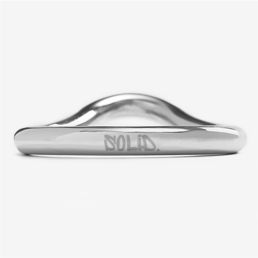 SOLID. Metalwear ergonomic stainless steel cock ring – front view showing 304 steel finish and laser engraved logo