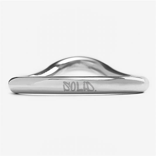 SOLID. Metalwear ergonomic stainless steel cock ring – front view showing 304 steel finish and laser engraved logo